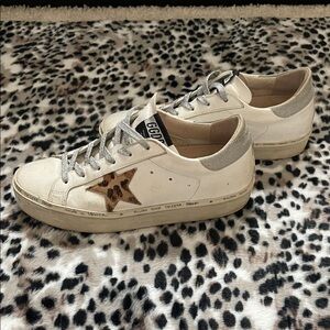 Golden Goose Cream Sneakers with Leopard Accent